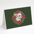 Chihuahua Leg up Poinsetta Wreath Greeting Cards Pack of 8 Blank Cards with Envelopes Whimsical A7 Size 5x7