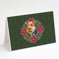 Welsh Terrier Poinsetta Wreath Greeting Cards Pack of 8 Blank Cards with Envelopes Whimsical A7 Size 5x7