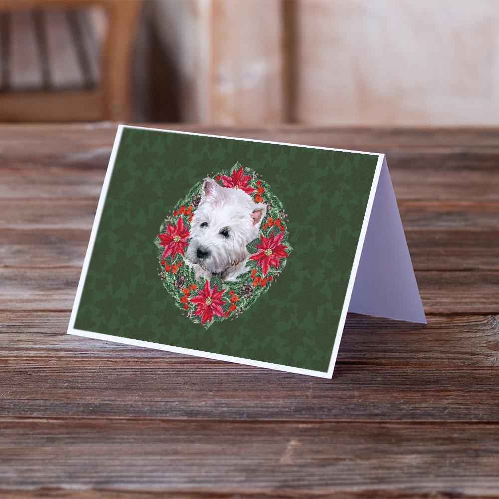 Westie Poinsetta Wreath Greeting Cards Pack of 8 Blank Cards with Envelopes Whimsical A7 Size 5x7