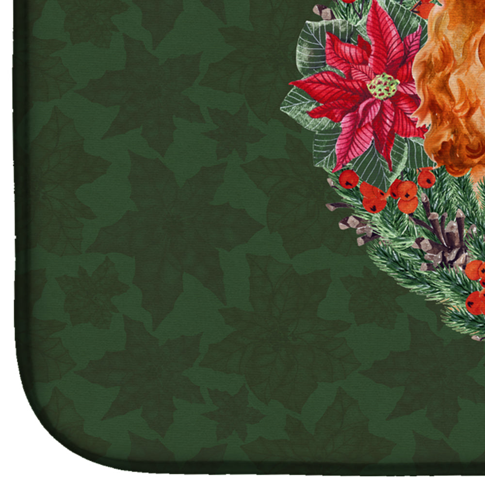 Cocker Spaniel Poinsetta Wreath Dish Drying Mat Absorbent Dish Drying Mat Pad for Kitchen Counter Dish Drainer Mat for Countertop, 14 x 21", Multicolor
