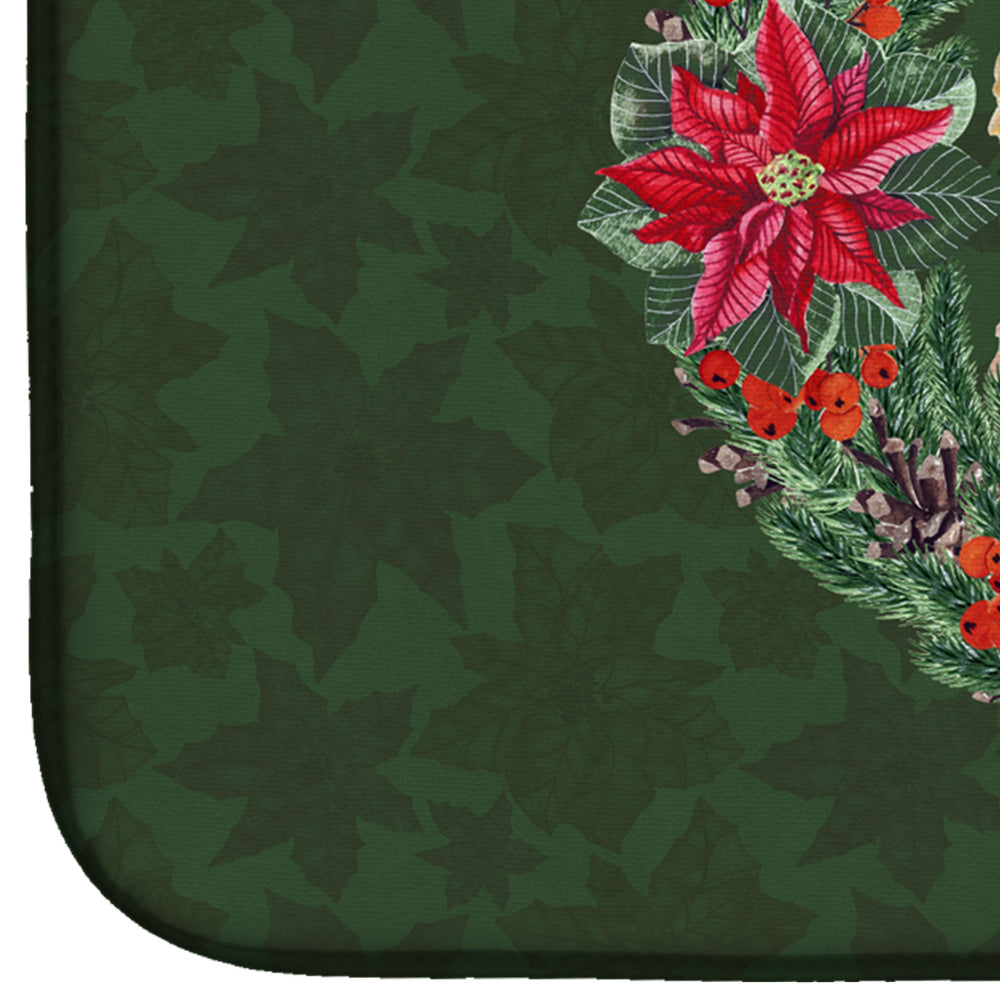 German Shepherd #2 Poinsetta Wreath Dish Drying Mat Absorbent Dish Drying Mat Pad for Kitchen Counter Dish Drainer Mat for Countertop, 14 x 21", Multicolor