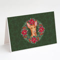 Pharaoh Hound Poinsetta Wreath Greeting Cards Pack of 8 Blank Cards with Envelopes Whimsical A7 Size 5x7