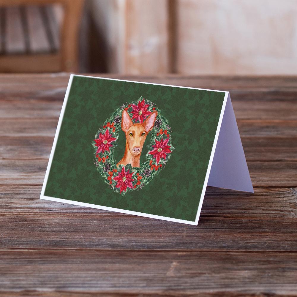 Pharaoh Hound Poinsetta Wreath Greeting Cards Pack of 8 Blank Cards with Envelopes Whimsical A7 Size 5x7
