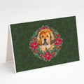 Tibetan Mastiff Poinsetta Wreath Greeting Cards Pack of 8 Blank Cards with Envelopes Whimsical A7 Size 5x7