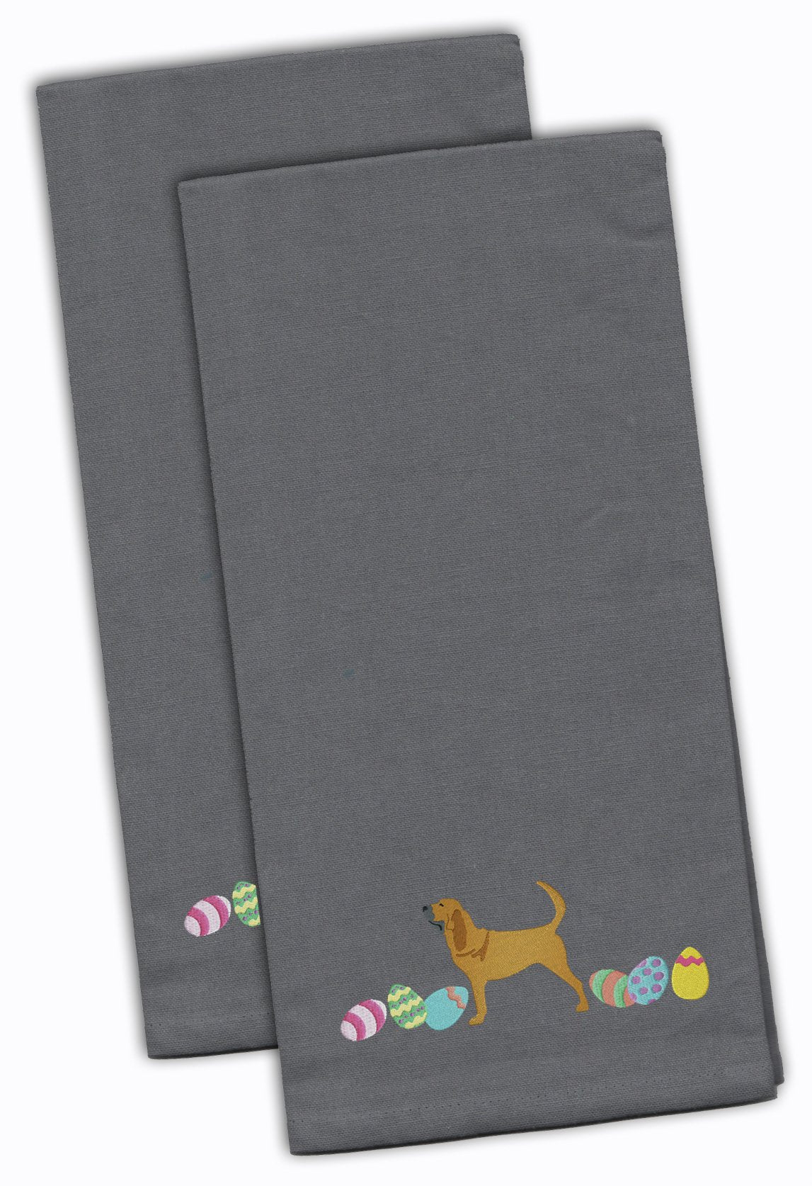 Bloodhound Easter Gray Embroidered Towel Set of 2