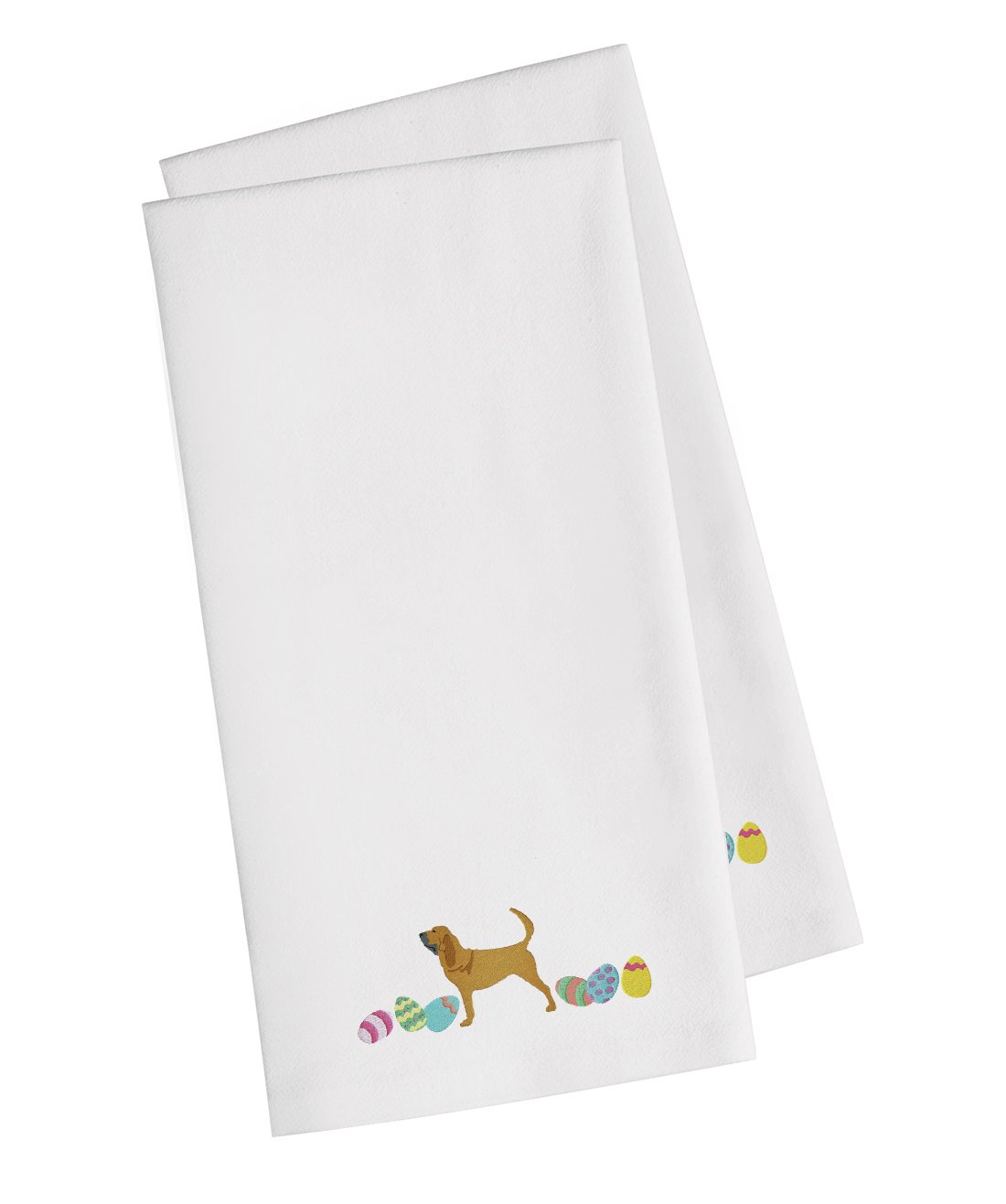 Bloodhound Easter White Embroidered Towel Set of 2 Decorative Bathroom Guest Hand Towel for Hand, Face, Tea, Dishcloth, 19 X 25, White