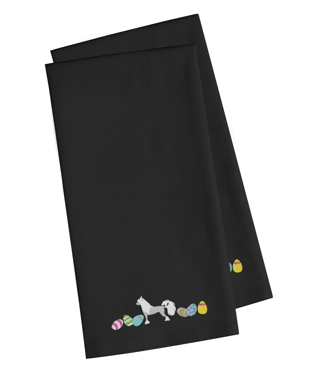 Chinese Crested Easter Black Embroidered Towel Set of 2 Decorative Bathroom Guest Hand Towel for Hand, Face, Tea, Dishcloth, 19 X 25, Black