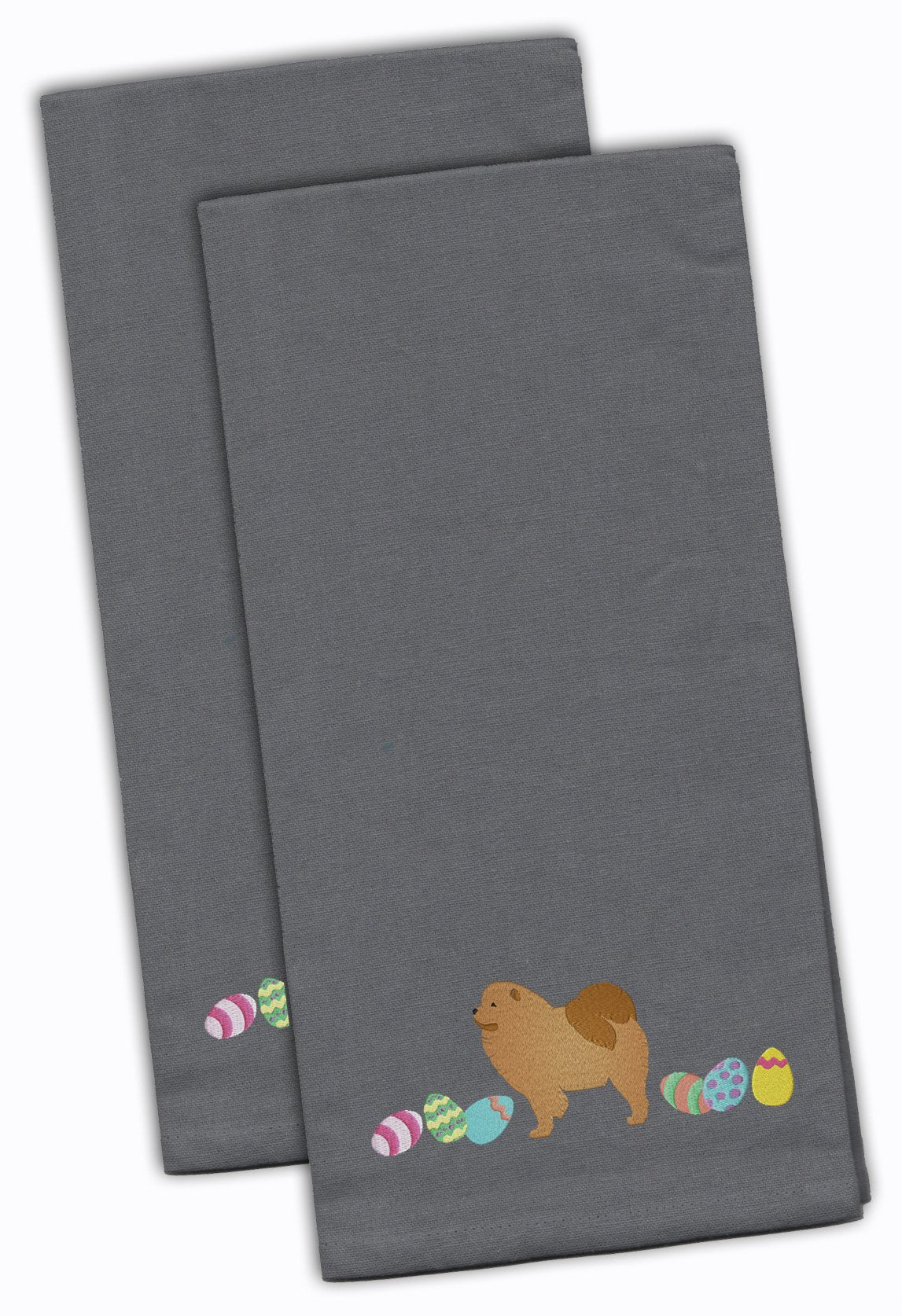 Chow Chow Easter Gray Embroidered Towel Set of 2