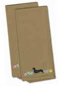 Dachshund Easter Tan Embroidered Towel Set of 2 Decorative Bathroom Guest Hand Towel for Hand, Face, Tea, Dishcloth, 19 X 25, Tan