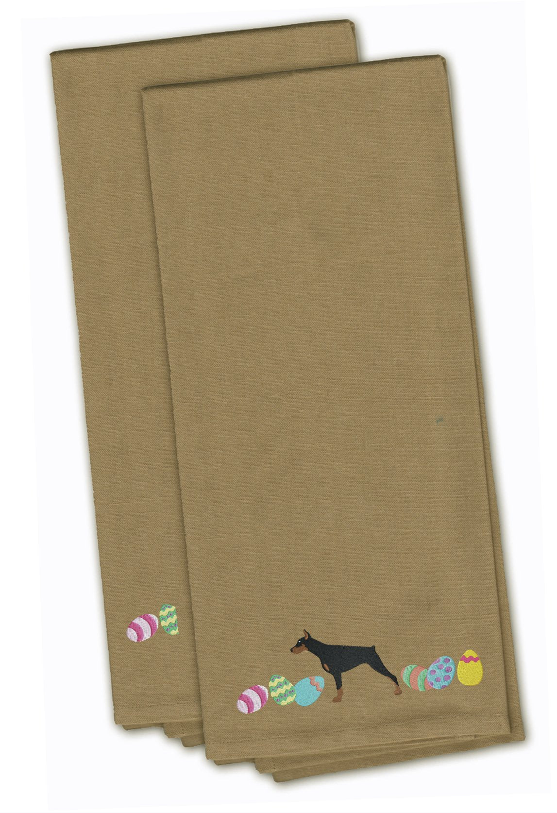 Doberman Pinscher Easter Tan Embroidered Towel Set of 2 Decorative Bathroom Guest Hand Towel for Hand, Face, Tea, Dishcloth, 19 X 25, Tan