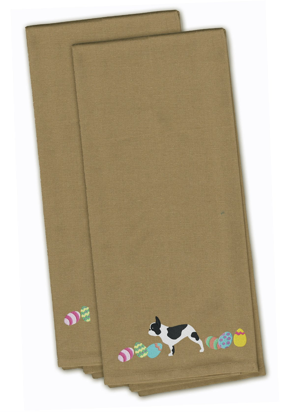 French Bulldog Easter Tan Embroidered Towel Set of 2 Decorative Bathroom Guest Hand Towel for Hand, Face, Tea, Dishcloth, 19 X 25, Tan