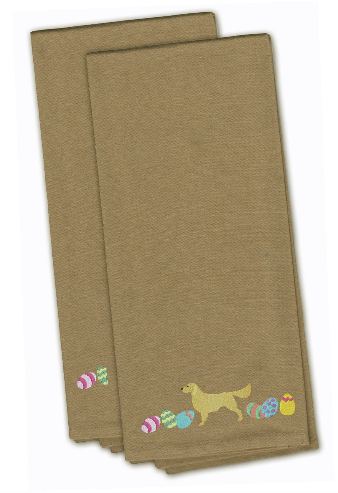 Golden Retriever Easter Tan Embroidered Towel Set of 2 Decorative Bathroom Guest Hand Towel for Hand, Face, Tea, Dishcloth, 19 X 25, Tan