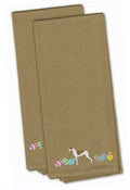 Greyhound Easter Tan Embroidered Towel Set of 2 Decorative Bathroom Guest Hand Towel for Hand, Face, Tea, Dishcloth, 19 X 25, Tan
