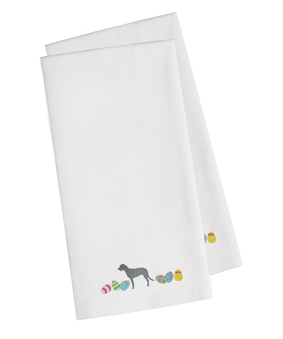 Irish Wolfhound Easter White Embroidered Towel Set of 2 Decorative Bathroom Guest Hand Towel for Hand, Face, Tea, Dishcloth, 19 X 25, White