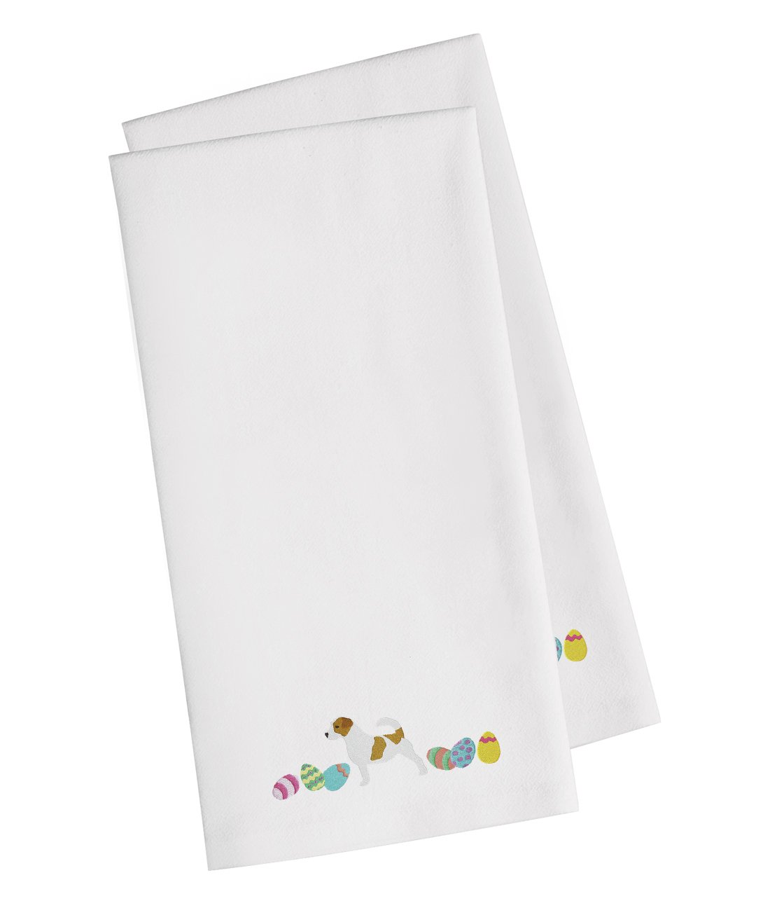 Jack Russell Terrier Easter White Embroidered Towel Set of 2 Decorative Bathroom Guest Hand Towel for Hand, Face, Tea, Dishcloth, 19 X 25, White