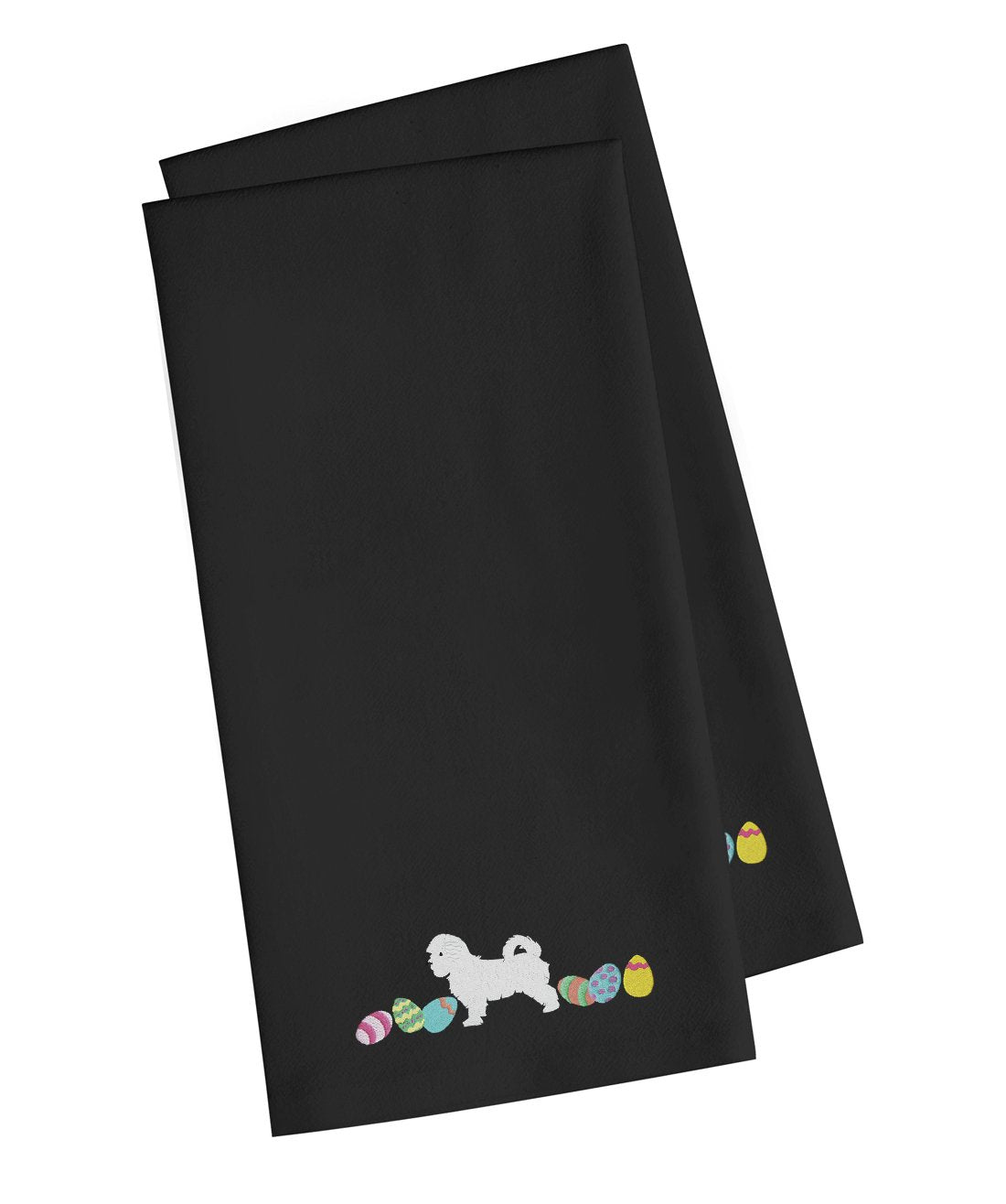 Maltese Easter Black Embroidered Towel Set of 2 Decorative Bathroom Guest Hand Towel for Hand, Face, Tea, Dishcloth, 19 X 25, Black