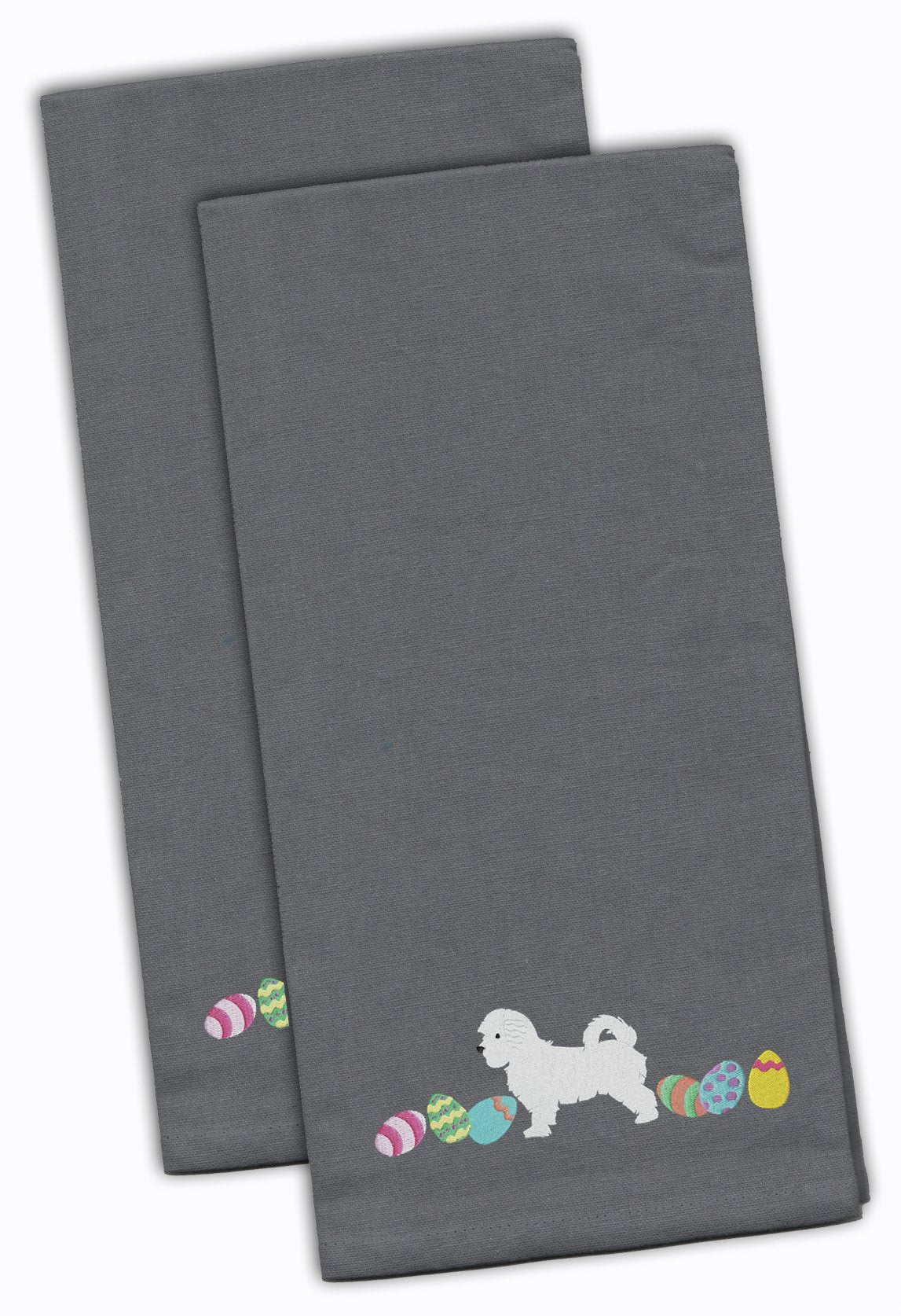 Maltese Easter Gray Embroidered Towel Set of 2