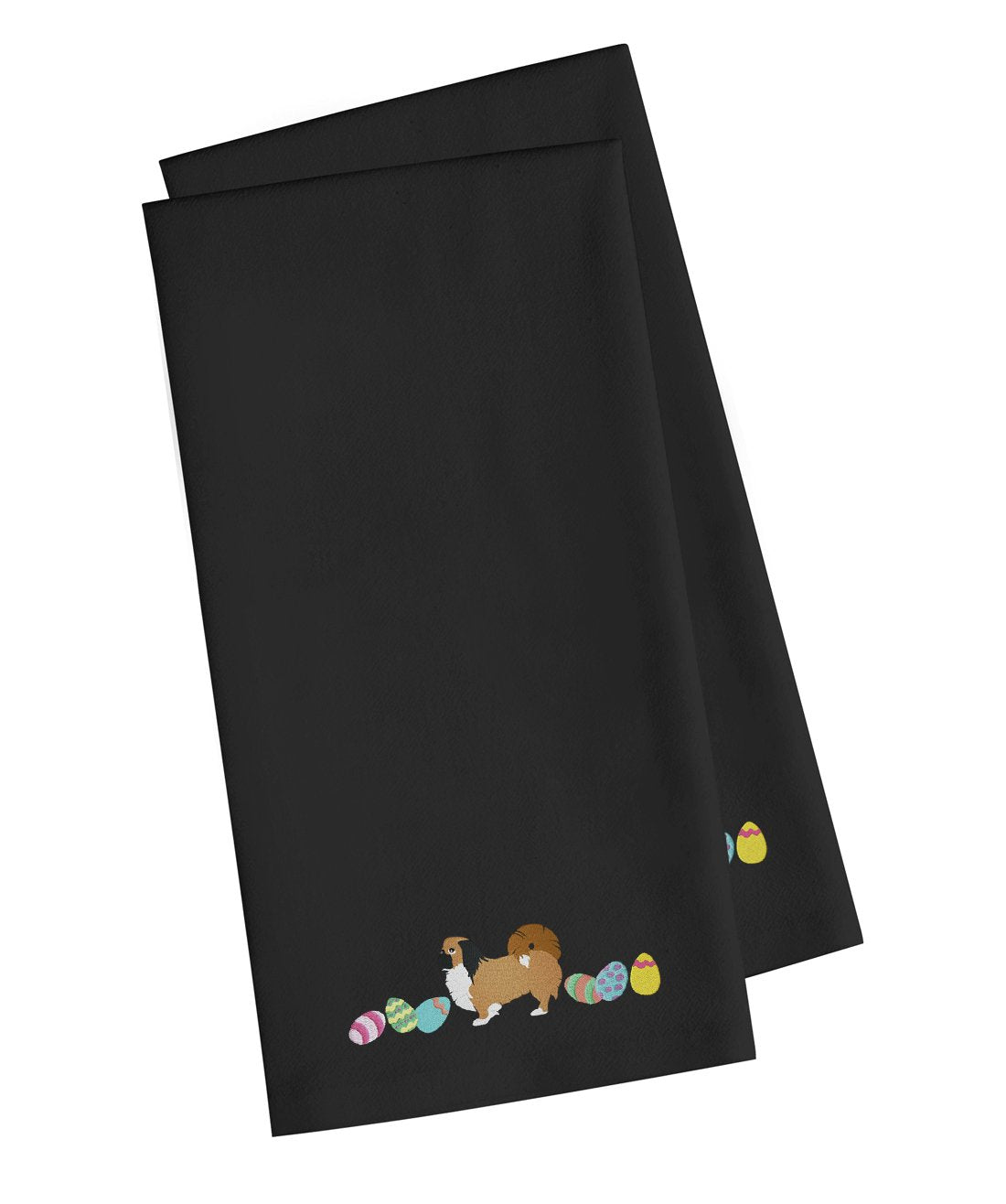 Pekingese Easter Black Embroidered Towel Set of 2 Decorative Bathroom Guest Hand Towel for Hand, Face, Tea, Dishcloth, 19 X 25, Black