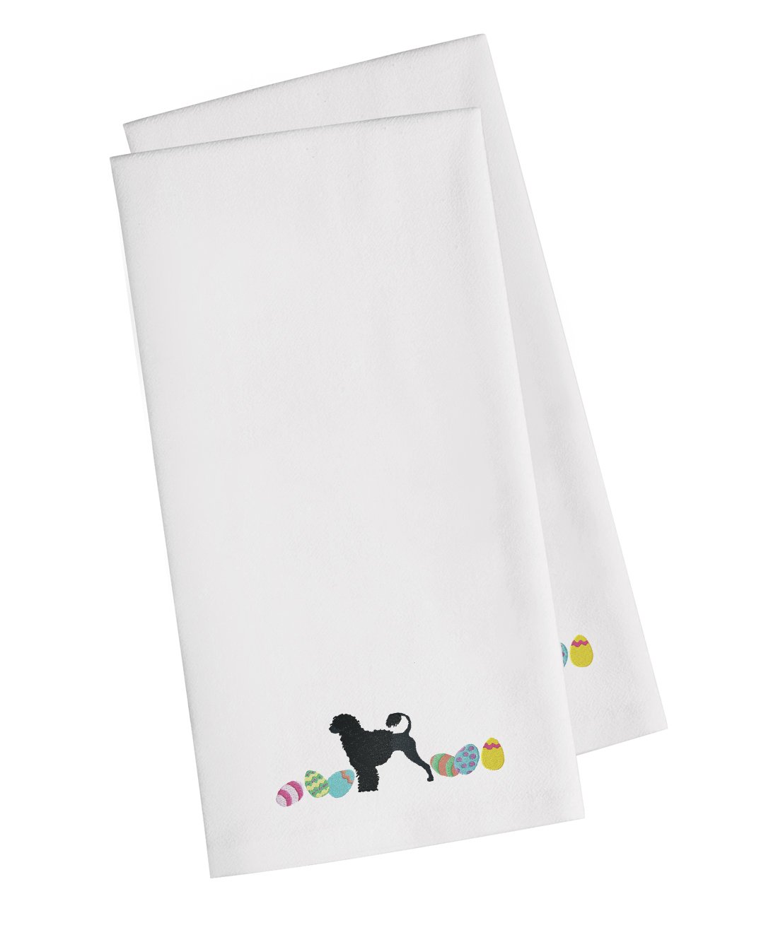 Portuguese Water Dog Easter White Embroidered Towel Set of 2 Decorative Bathroom Guest Hand Towel for Hand, Face, Tea, Dishcloth, 19 X 25, White