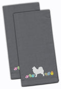 Samoyed Easter Gray Embroidered Towel Set of 2