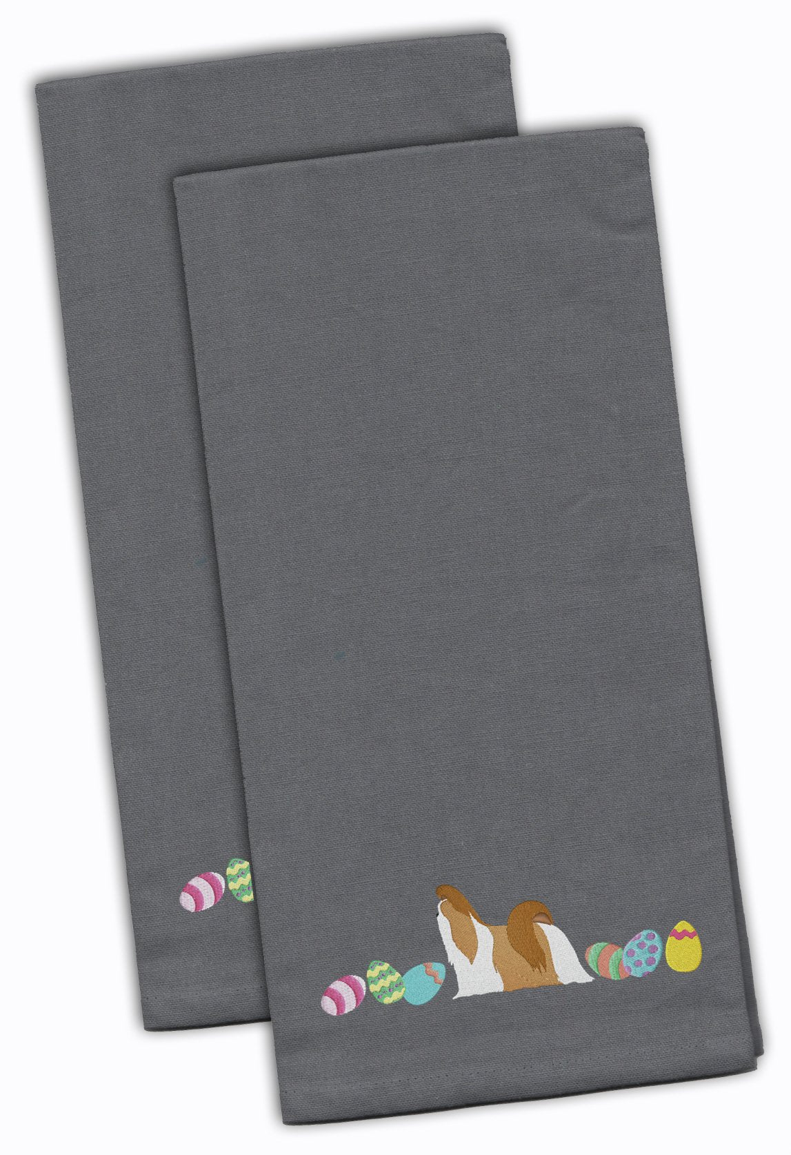 Shih Tzu Easter Gray Embroidered Towel Set of 2