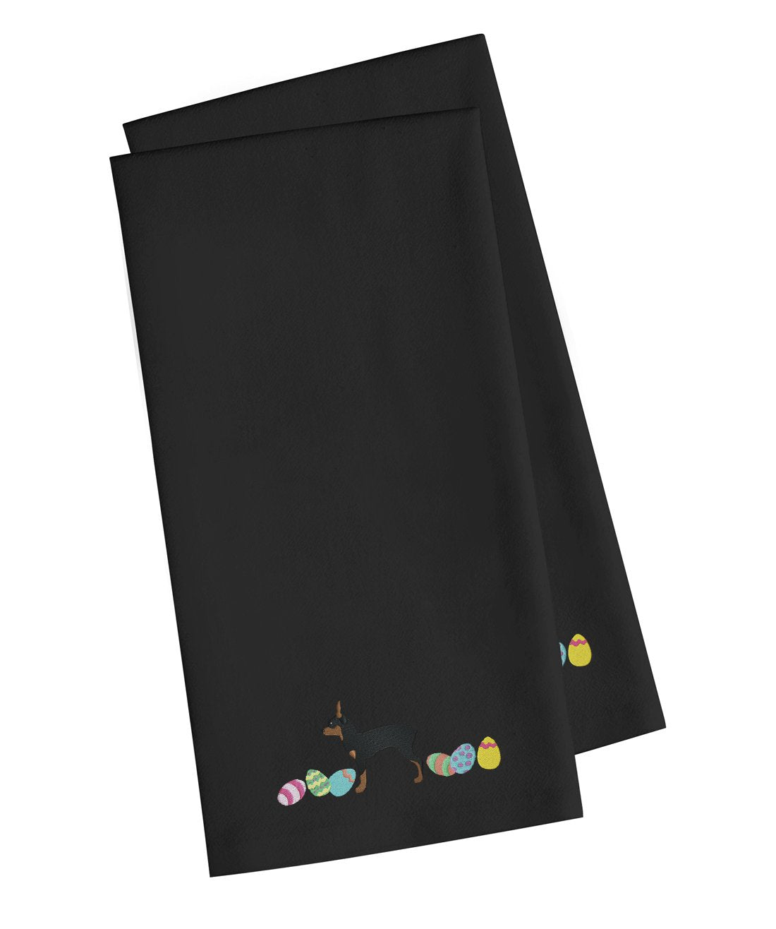 Toy Fox Terrier Easter Black Embroidered Towel Set of 2 Decorative Bathroom Guest Hand Towel for Hand, Face, Tea, Dishcloth, 19 X 25, Black