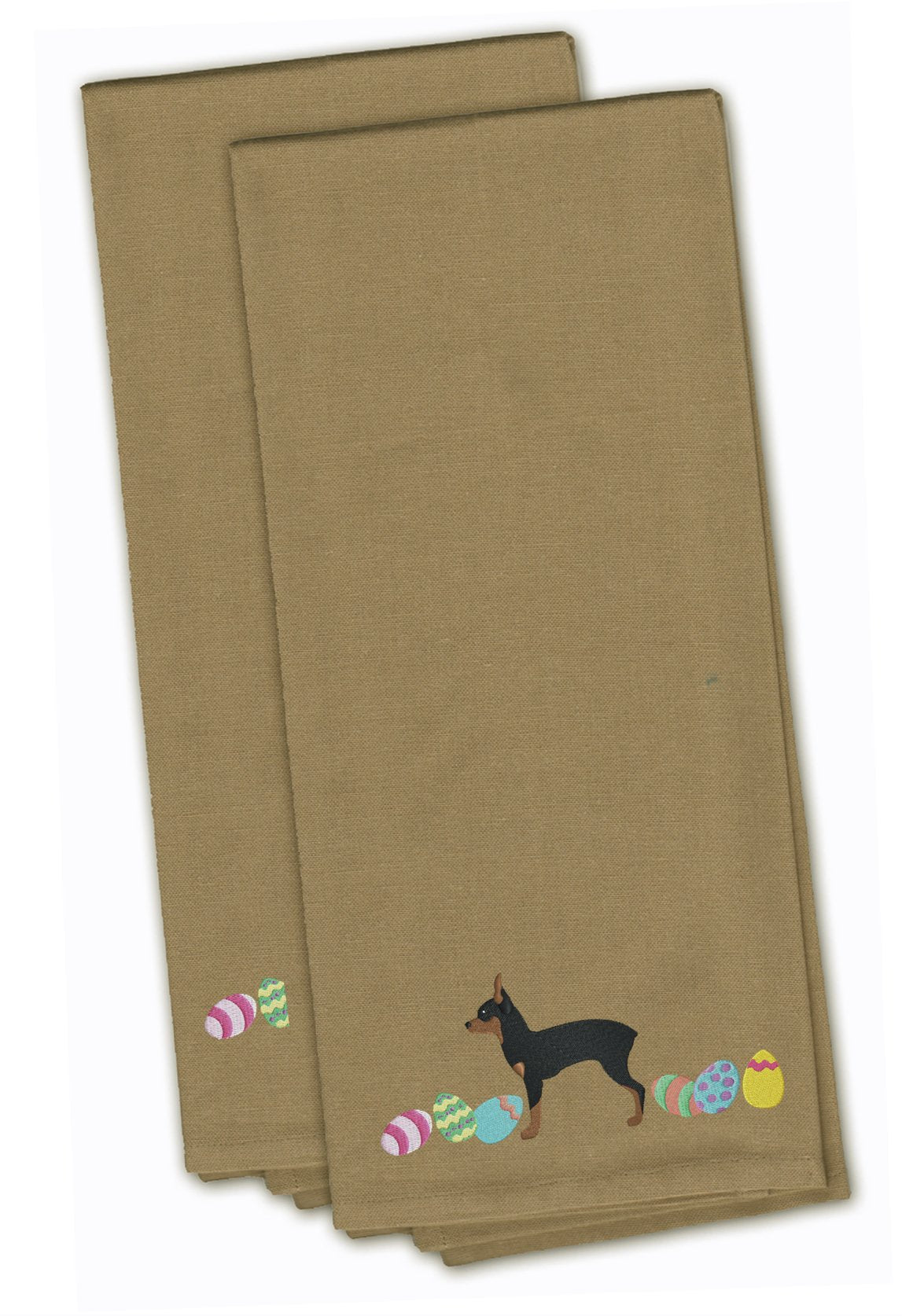 Toy Fox Terrier Easter Tan Embroidered Towel Set of 2 Decorative Bathroom Guest Hand Towel for Hand, Face, Tea, Dishcloth, 19 X 25, Tan