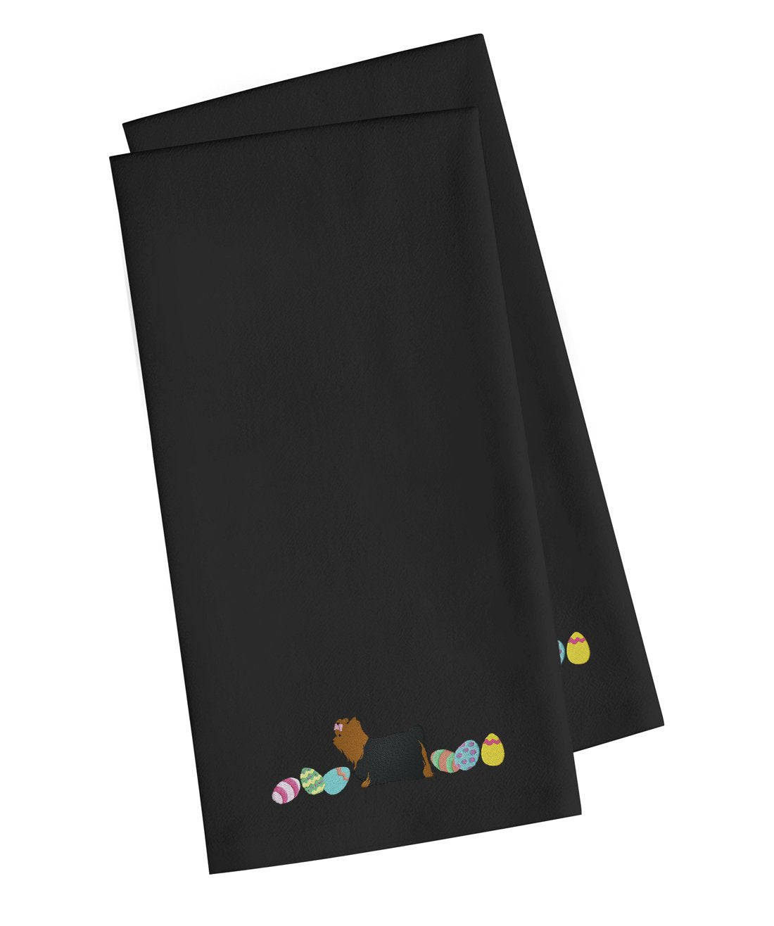 Yorkie Yorkshire Terrier Easter Black Embroidered Towel Set of 2 Decorative Bathroom Guest Hand Towel for Hand, Face, Tea, Dishcloth, 19 X 25, Black