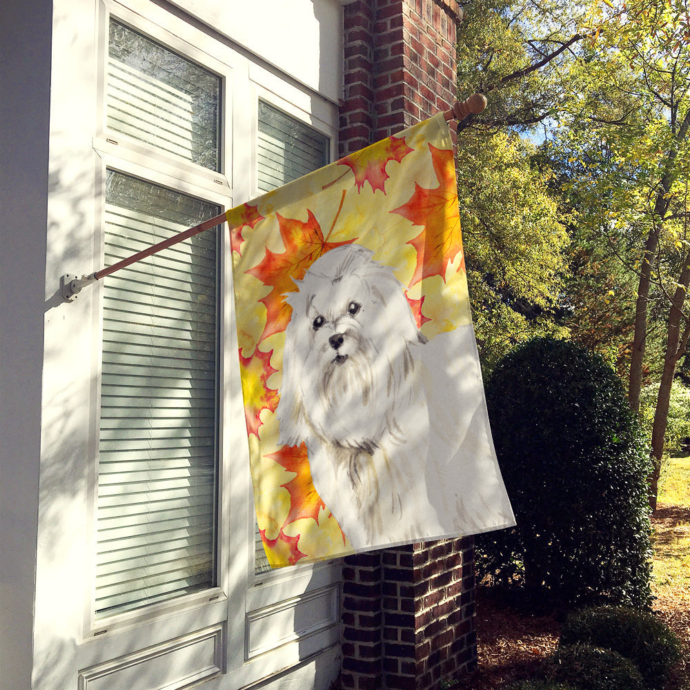 Fall Leaves Maltese House Flag 28x40 Porch Sleeve Pole Decorative Outside Yard Banner Artwork Wall Hanging, Polyester