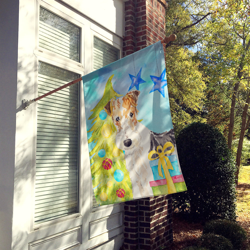 Christmas Tree Fox Terrier House Flag 28x40 Porch Sleeve Pole Decorative Outside Yard Banner Artwork Wall Hanging, Polyester