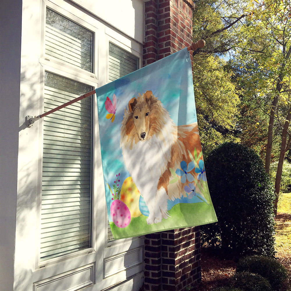 Easter Eggs Rough Collie House Flag 28x40 Porch Sleeve Pole Decorative Outside Yard Banner Artwork Wall Hanging, Polyester