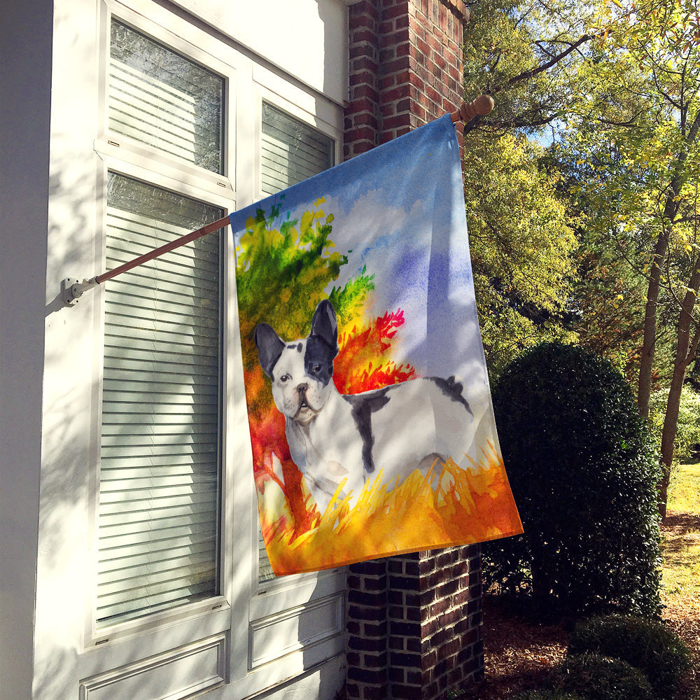 Fall French Bulldog House Flag 28x40 Porch Sleeve Pole Decorative Outside Yard Banner Artwork Wall Hanging, Polyester