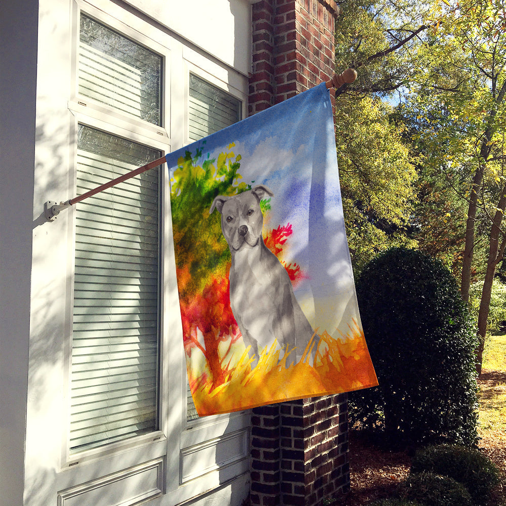 Fall Staffordshire Bull Terrier House Flag 28x40 Porch Sleeve Pole Decorative Outside Yard Banner Artwork Wall Hanging, Polyester
