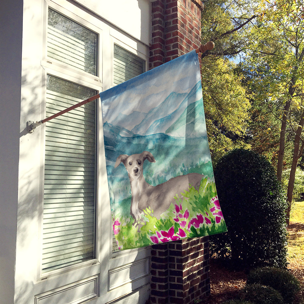 Mountian Flowers Italian Greyhound House Flag 28x40 Porch Sleeve Pole Decorative Outside Yard Banner Artwork Wall Hanging, Polyester