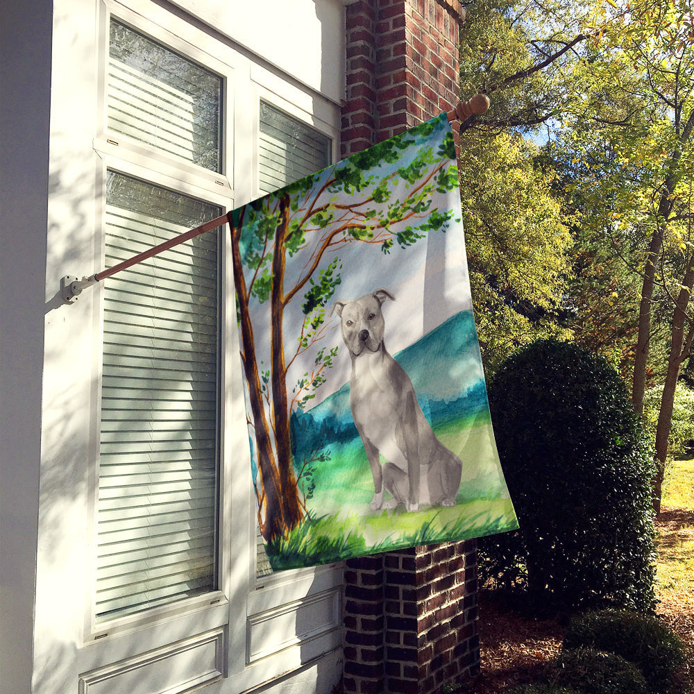 Under the Tree Staffordshire Bull Terrier House Flag 28x40 Porch Sleeve Pole Decorative Outside Yard Banner Artwork Wall Hanging, Polyester