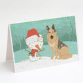 German Shepherd and Snowman Christmas Greeting Cards Pack of 8 Blank Cards with Envelopes Whimsical A7 Size 5x7