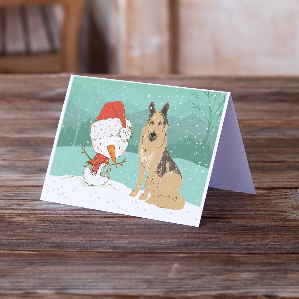 German Shepherd and Snowman Christmas Greeting Cards Pack of 8 Blank Cards with Envelopes Whimsical A7 Size 5x7