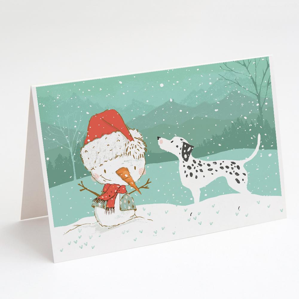 Dalmatian and Snowman Christmas Greeting Cards Pack of 8 Blank Cards with Envelopes Whimsical A7 Size 5x7