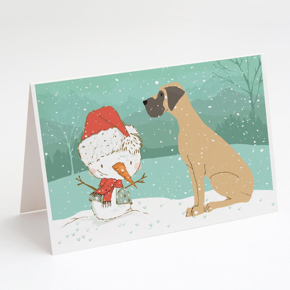 Fawn Natural Great Dane Snowman Christmas Greeting Cards Pack of 8 Blank Cards with Envelopes Whimsical A7 Size 5x7