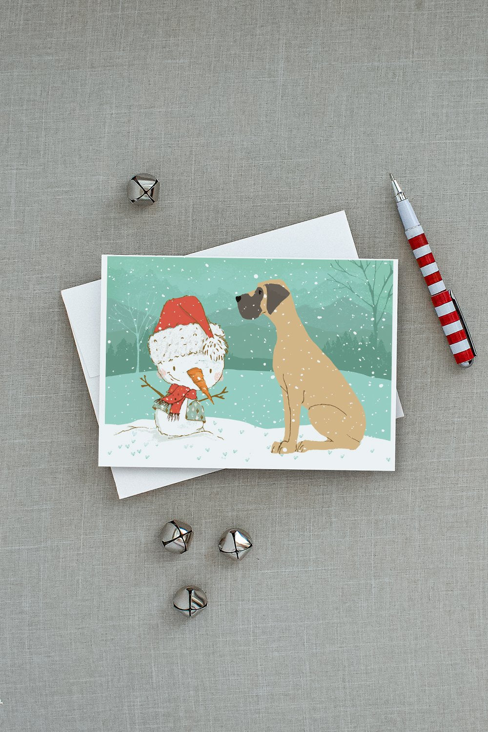 Fawn Natural Great Dane Snowman Christmas Greeting Cards Pack of 8 Blank Cards with Envelopes Whimsical A7 Size 5x7