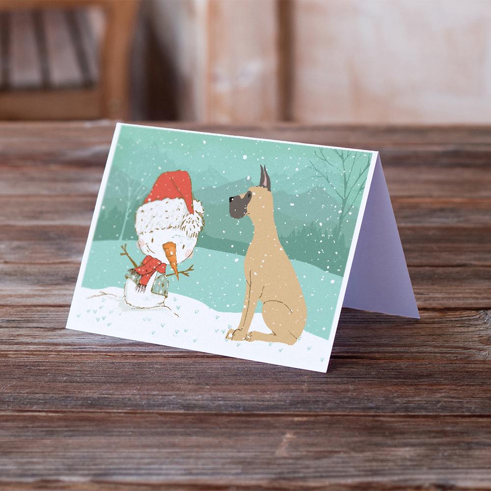 Cropped Fawn Great Dane Snowman Christmas Greeting Cards Pack of 8 Blank Cards with Envelopes Whimsical A7 Size 5x7
