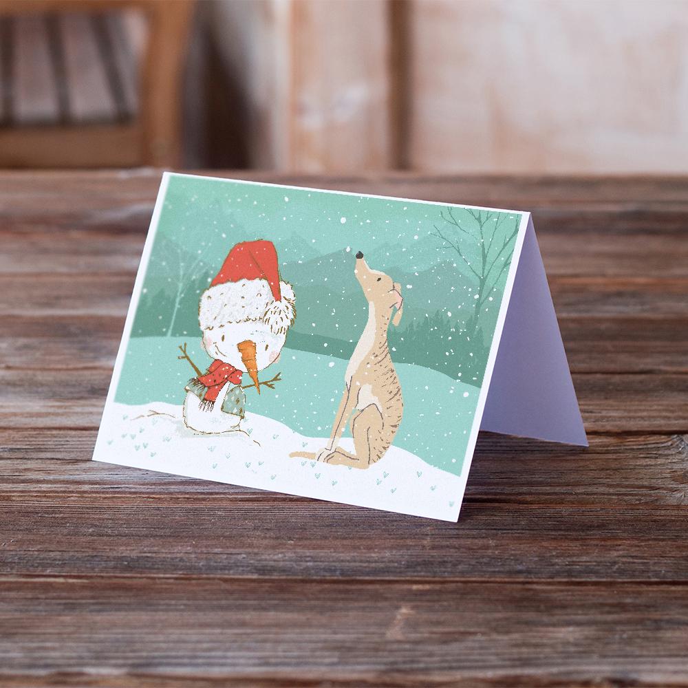 Brindle Greyhound Snowman Christmas Greeting Cards Pack of 8 Blank Cards with Envelopes Whimsical A7 Size 5x7