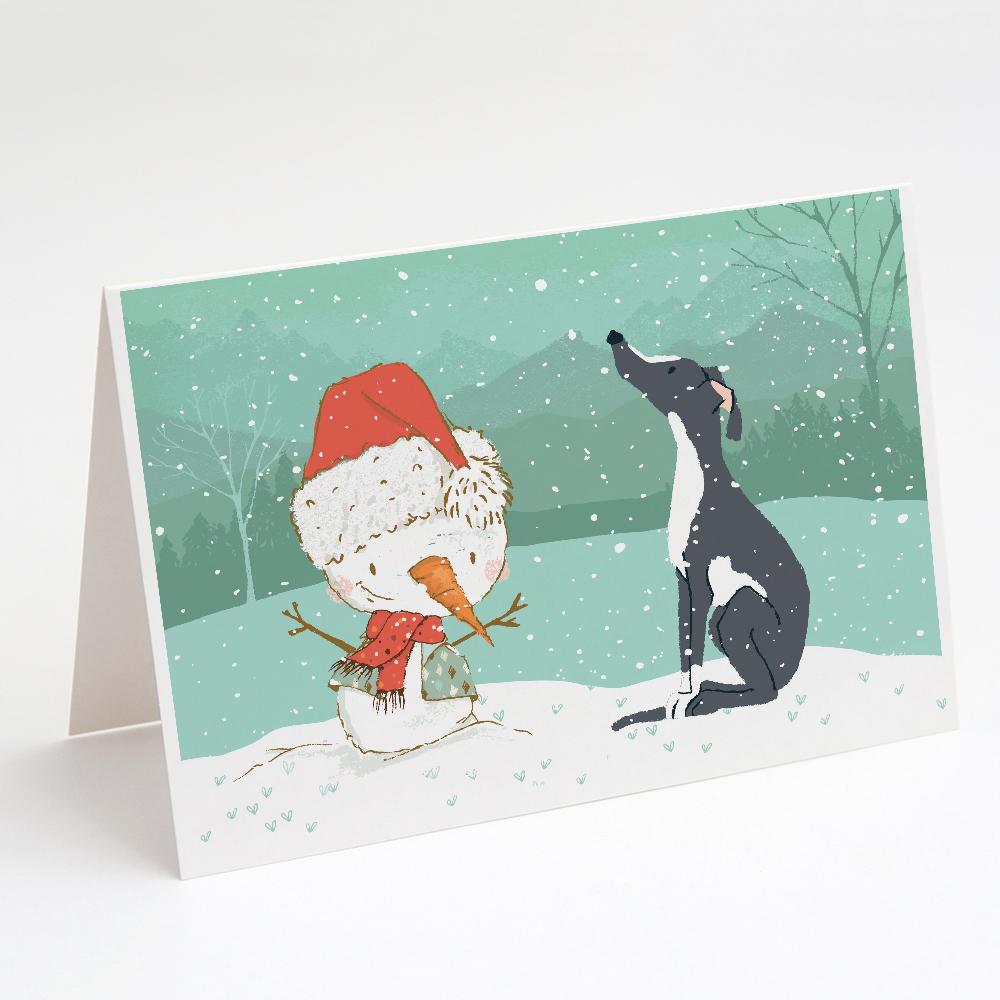 Black Greyhound Snowman Christmas Greeting Cards Pack of 8 Blank Cards with Envelopes Whimsical A7 Size 5x7
