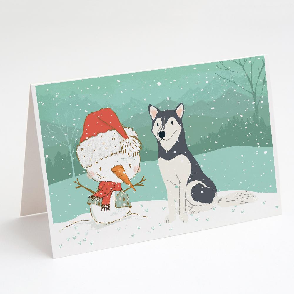 Siberian Husky Snowman Christmas Greeting Cards Pack of 8 Blank Cards with Envelopes Whimsical A7 Size 5x7