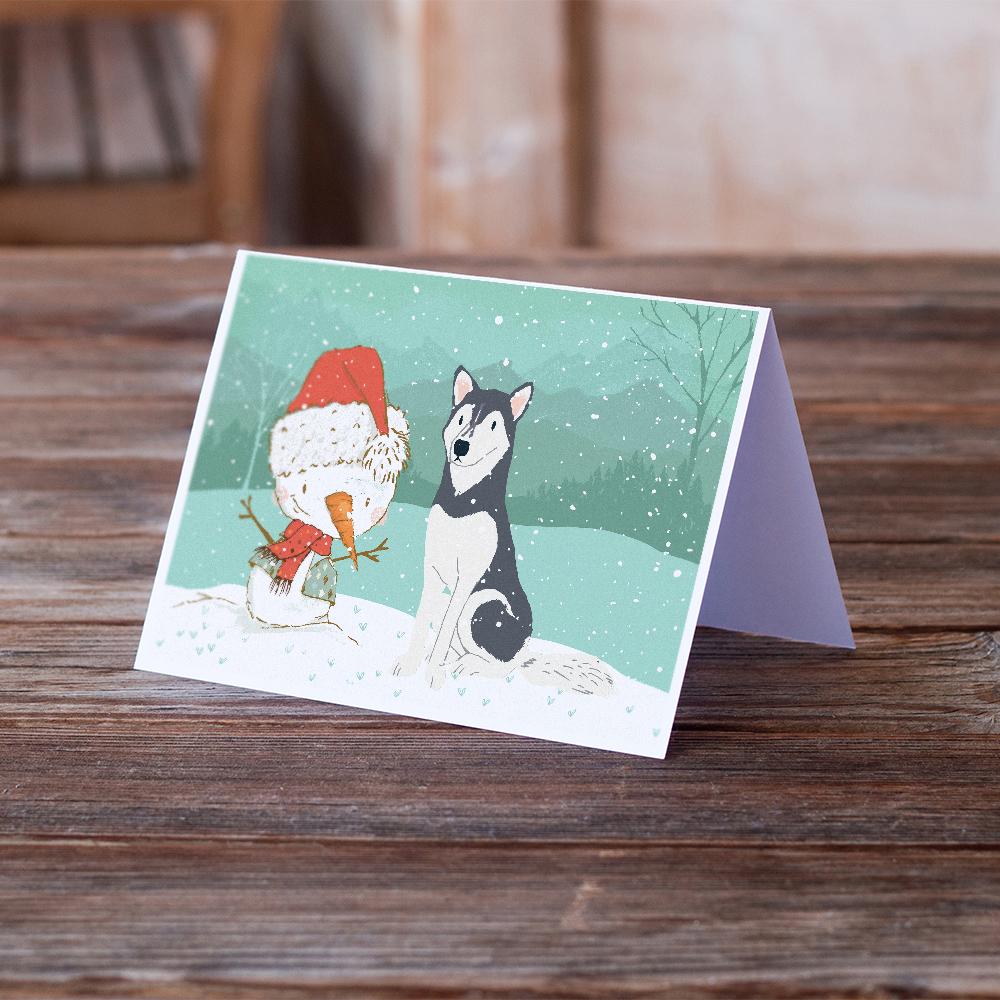 Siberian Husky Snowman Christmas Greeting Cards Pack of 8 Blank Cards with Envelopes Whimsical A7 Size 5x7