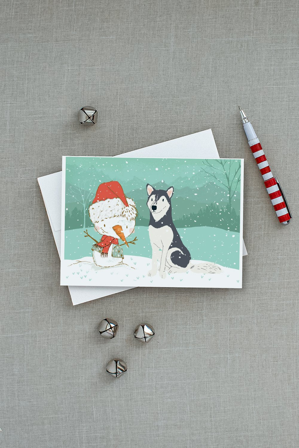 Siberian Husky Snowman Christmas Greeting Cards Pack of 8 Blank Cards with Envelopes Whimsical A7 Size 5x7