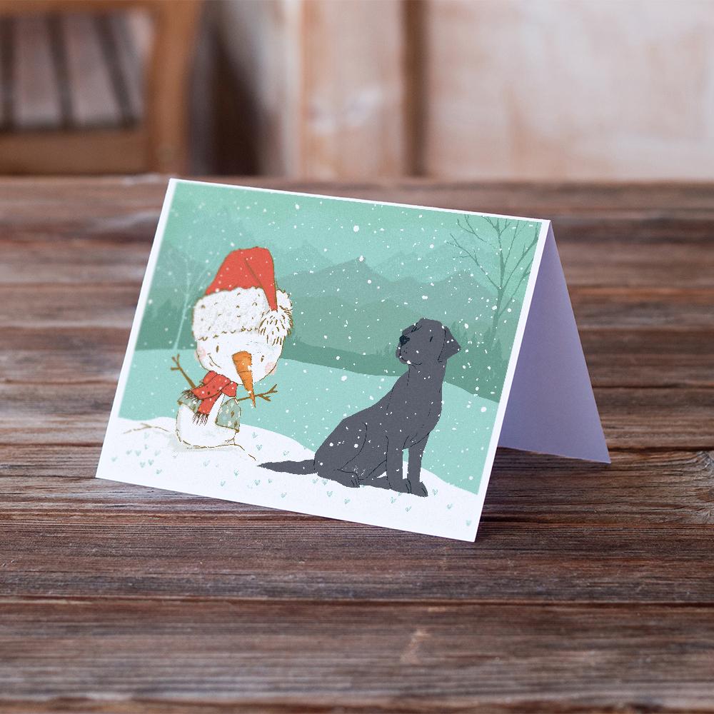 Black Labrador Snowman Christmas Greeting Cards Pack of 8 Blank Cards with Envelopes Whimsical A7 Size 5x7