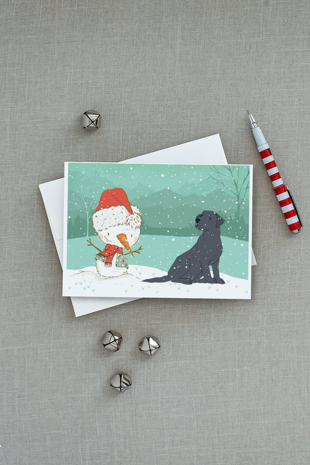 Black Labrador Snowman Christmas Greeting Cards Pack of 8 Blank Cards with Envelopes Whimsical A7 Size 5x7