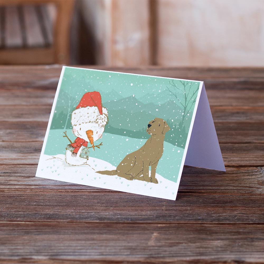 Chocolate Labrador Snowman Christmas Greeting Cards Pack of 8 Blank Cards with Envelopes Whimsical A7 Size 5x7