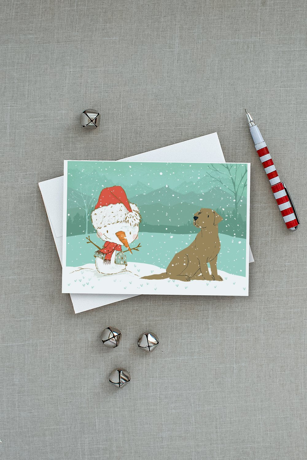 Chocolate Labrador Snowman Christmas Greeting Cards Pack of 8 Blank Cards with Envelopes Whimsical A7 Size 5x7